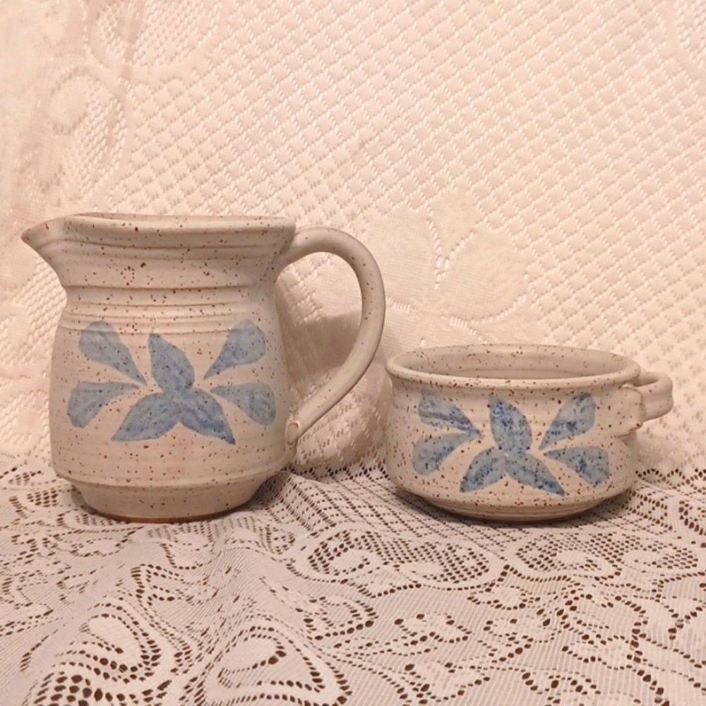 LARGE pottery creamer snd sugar - Wild Rose Pottery 5092